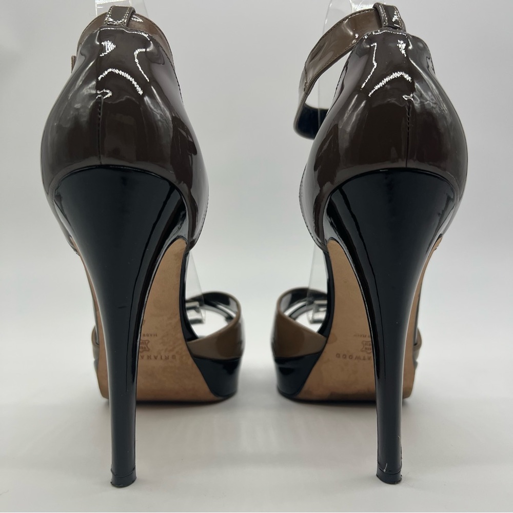 Brian Atwood Peep Toe Platform Heels Brown Patent Leather Sz 8 Sexy - Picture 8 of 13